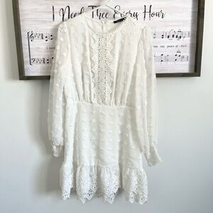 Simple White Swiss Dot Lace-Trim Top